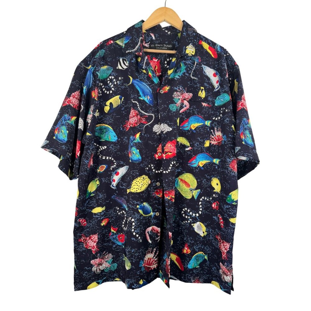 Via Ripatti design tropical fish mens button shirt beach Hawaii‎ sz XL
